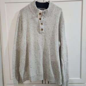 Izod Pullover Henley Sweater Cream Gray Vanilla Ice Mens Size 2X Academia Office